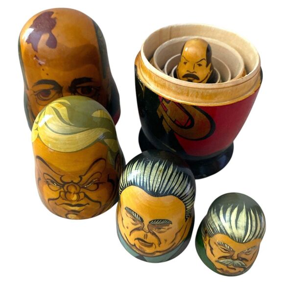 Russian Leaders Nesting Dolls USSR Set 5 Hand Painted Matryoshka Vintage - Picture 9 of 9